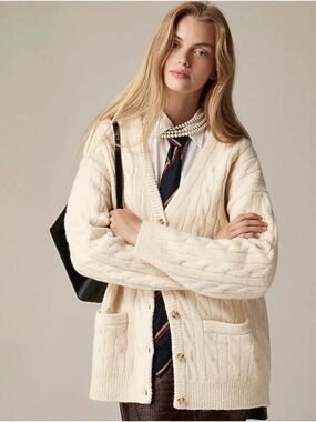 J. Crew Women’s Relaxed Cable-Knit Button Cardigan / Heather Oatmeal Size S/M